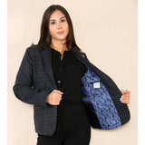 Ženski tvid karo blazer moder