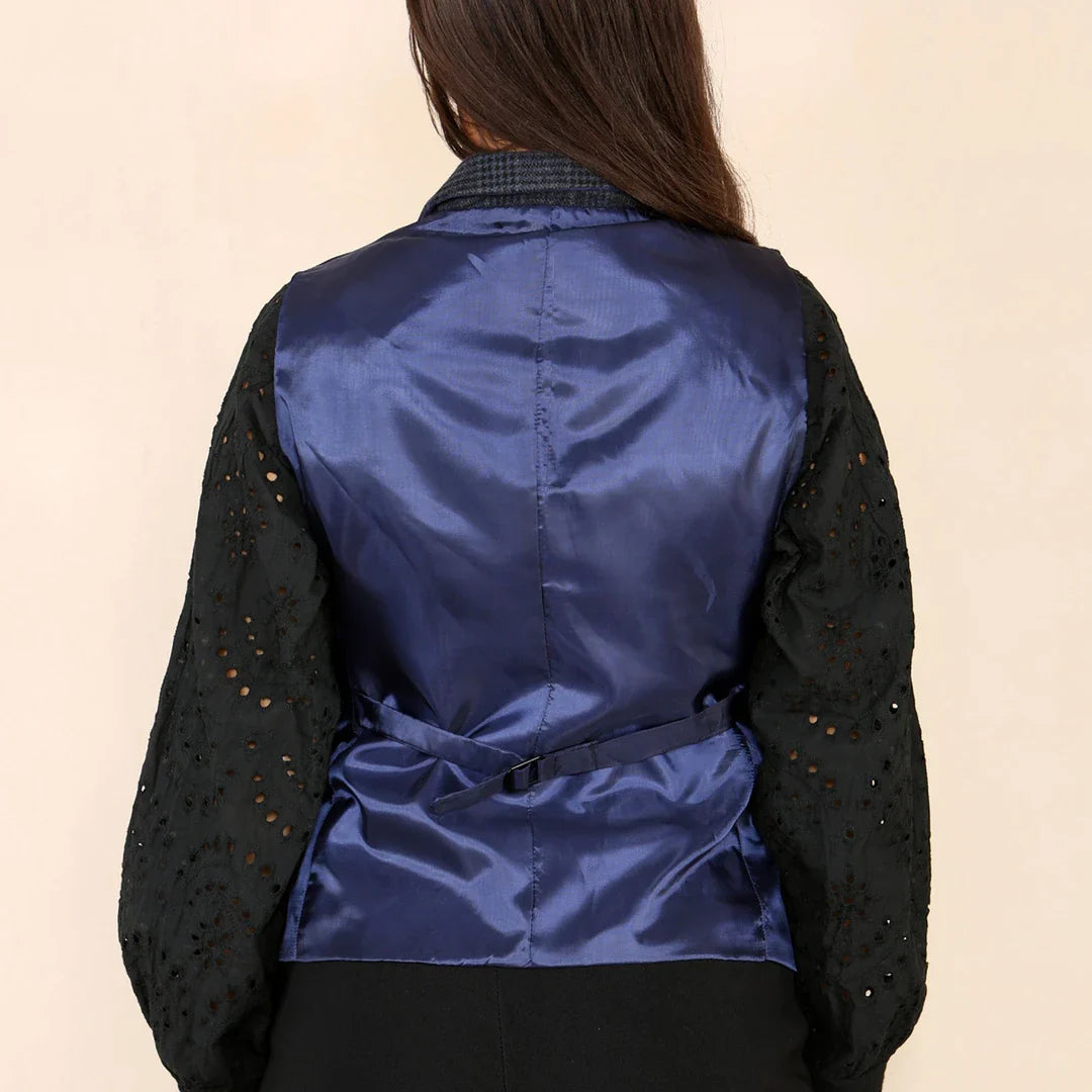 Ženski tvidasti karo telovnik moder