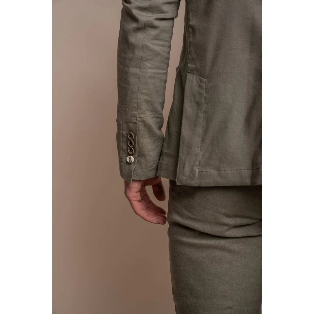 Alvari - Moška poletna dvodelna poročna obleka iz žajbljevega lana