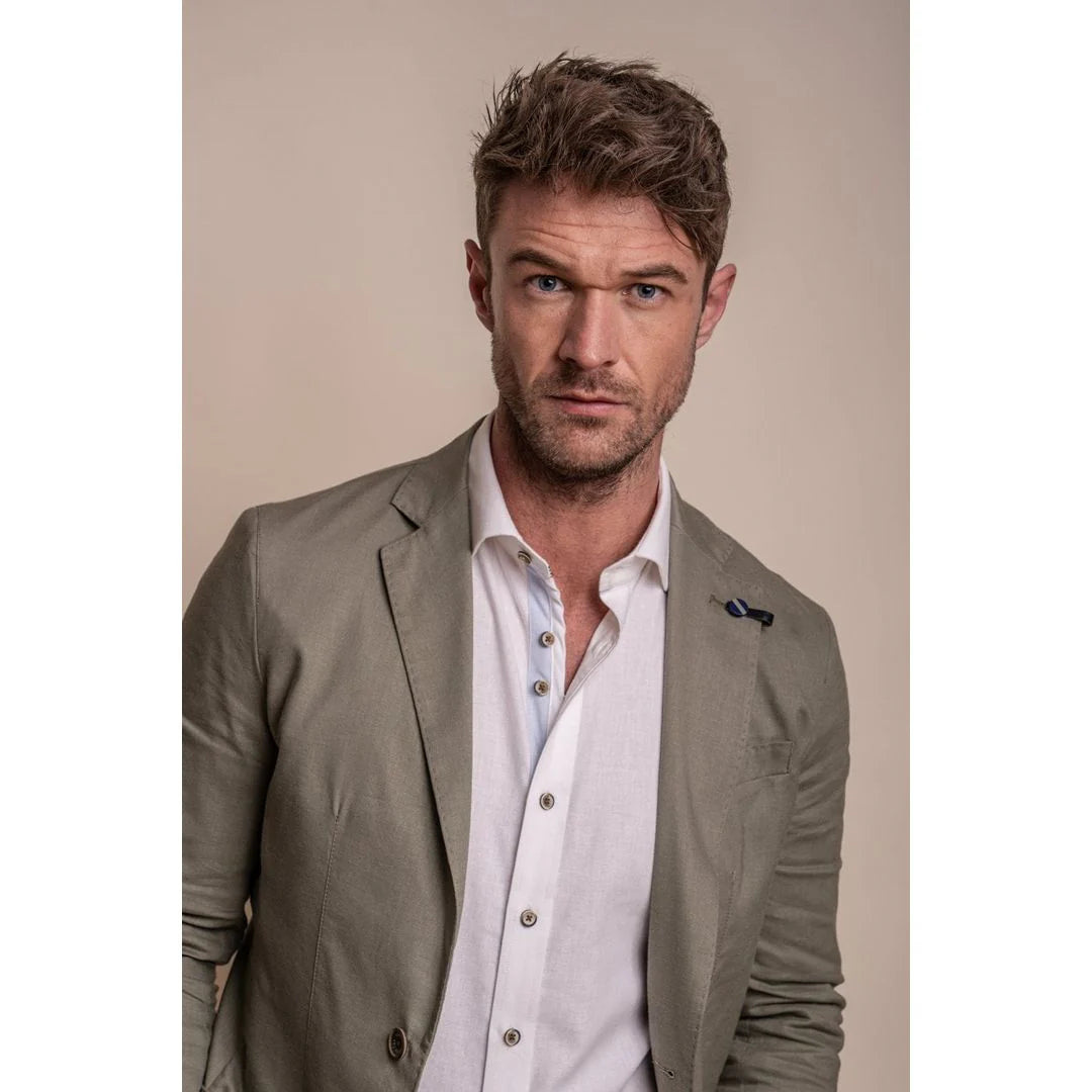 Alvari - Moška poletna dvodelna poročna obleka iz žajbljevega lana