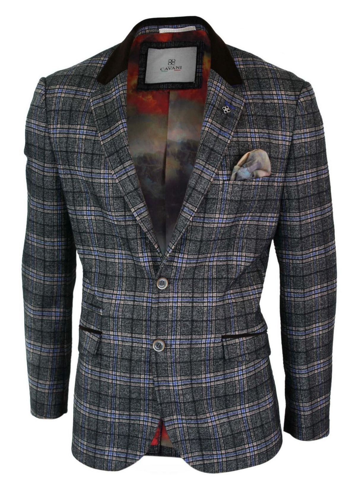 Cavani Archie - moški vintage tweed blazer suknjič iz blaga, črne barve