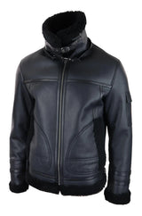 Moški ovčji plašč z zadrgo, leteča jakna, črne barve, zimska topla krzna