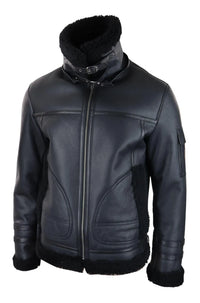 Moški ovčji plašč z zadrgo, leteča jakna, črne barve, zimska topla krzna