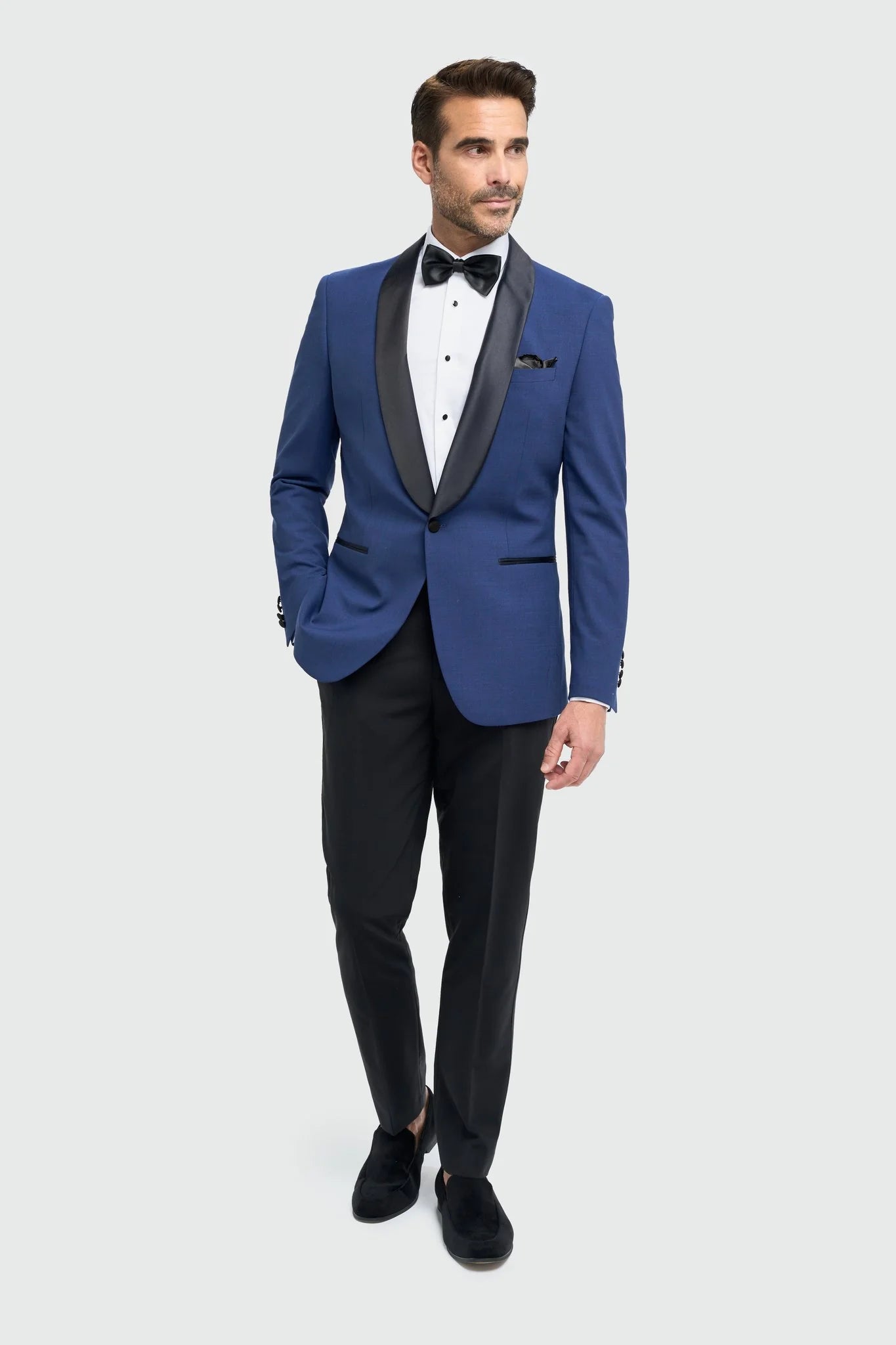 Aspen - Moški moder smoking blazer s šal ovratnikom