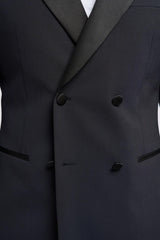 Aspen - Moški temno moder dvoredni smoking blazer