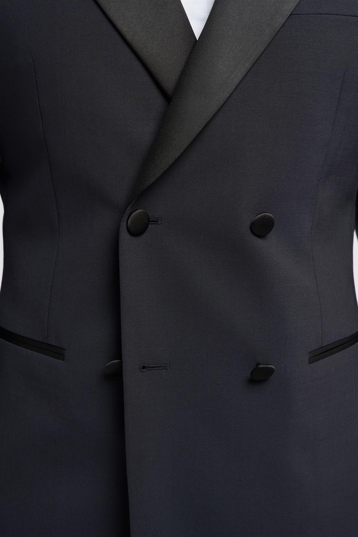 Aspen - Moški temno moder dvoredni smoking blazer