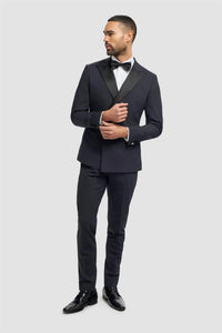 Aspen - Moški temno moder dvoredni smoking blazer