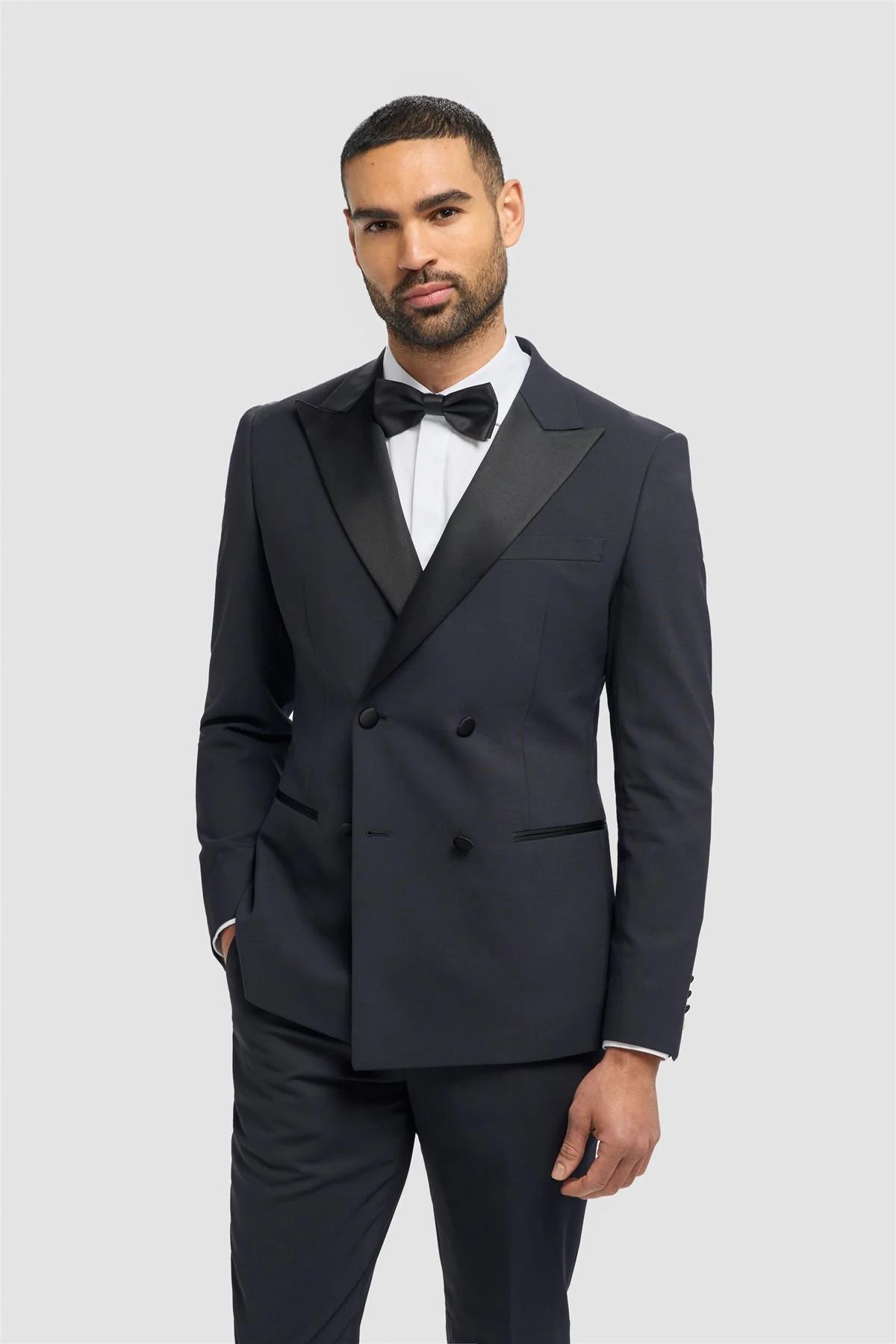 Aspen - Moški temno moder dvoredni smoking blazer