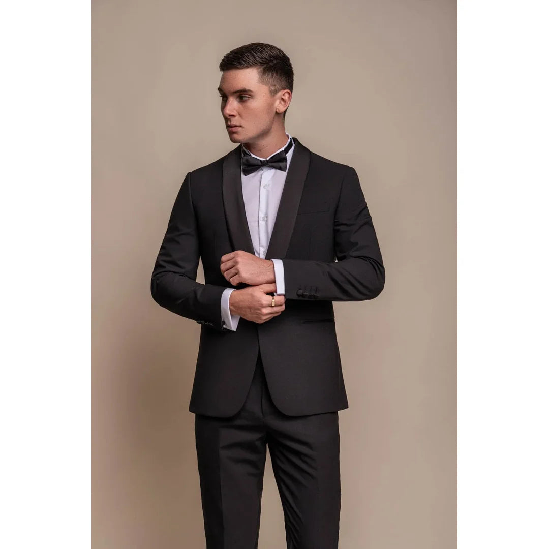 Aspen - Moški enobarvni črni smoking blazer