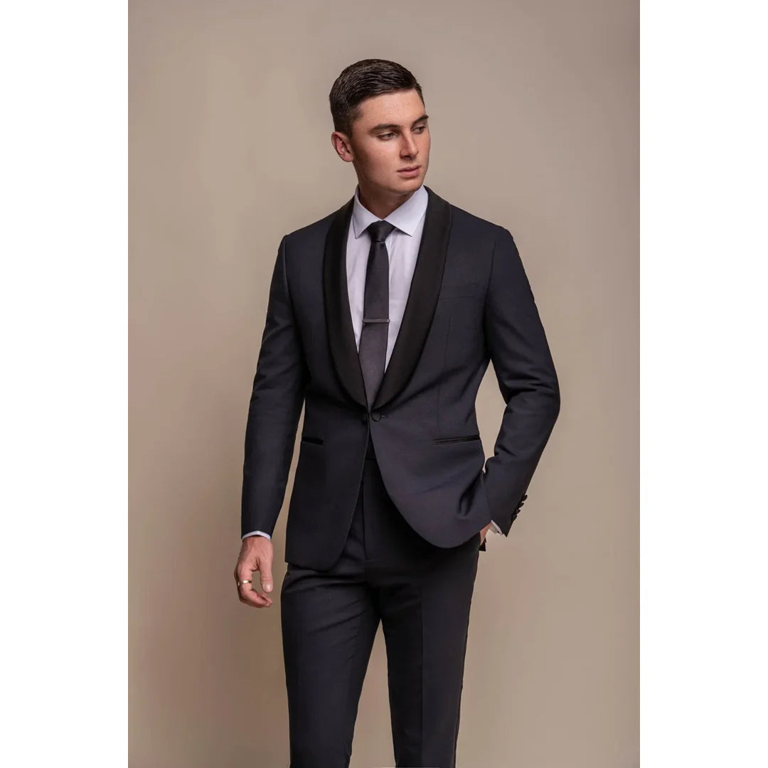 Aspen - Moški enobarvni temno moder smoking blazer