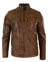 Moška usnjena jakna v vintage stilu, črna, z zadrgo in žepi, rjava