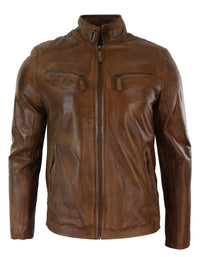 Moška usnjena jakna v vintage stilu, črna, z zadrgo in žepi, rjava