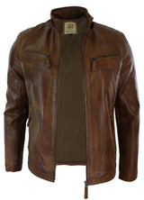 Moška usnjena jakna v vintage stilu, črna, z zadrgo in žepi, rjava