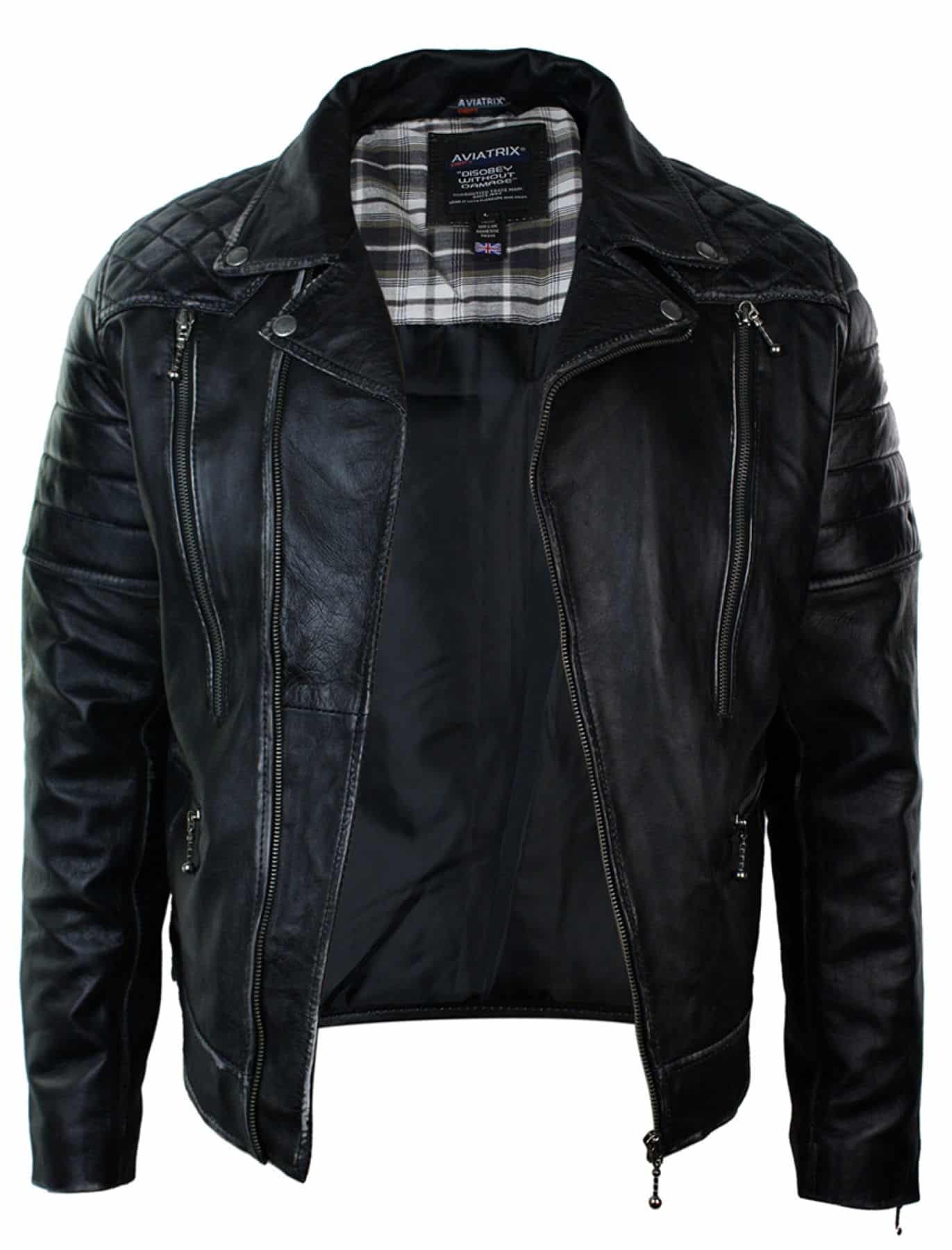 Moška motoristična jakna iz pravega usnja, punk rock, s prekrižano zadrgo, vintage retro učinek