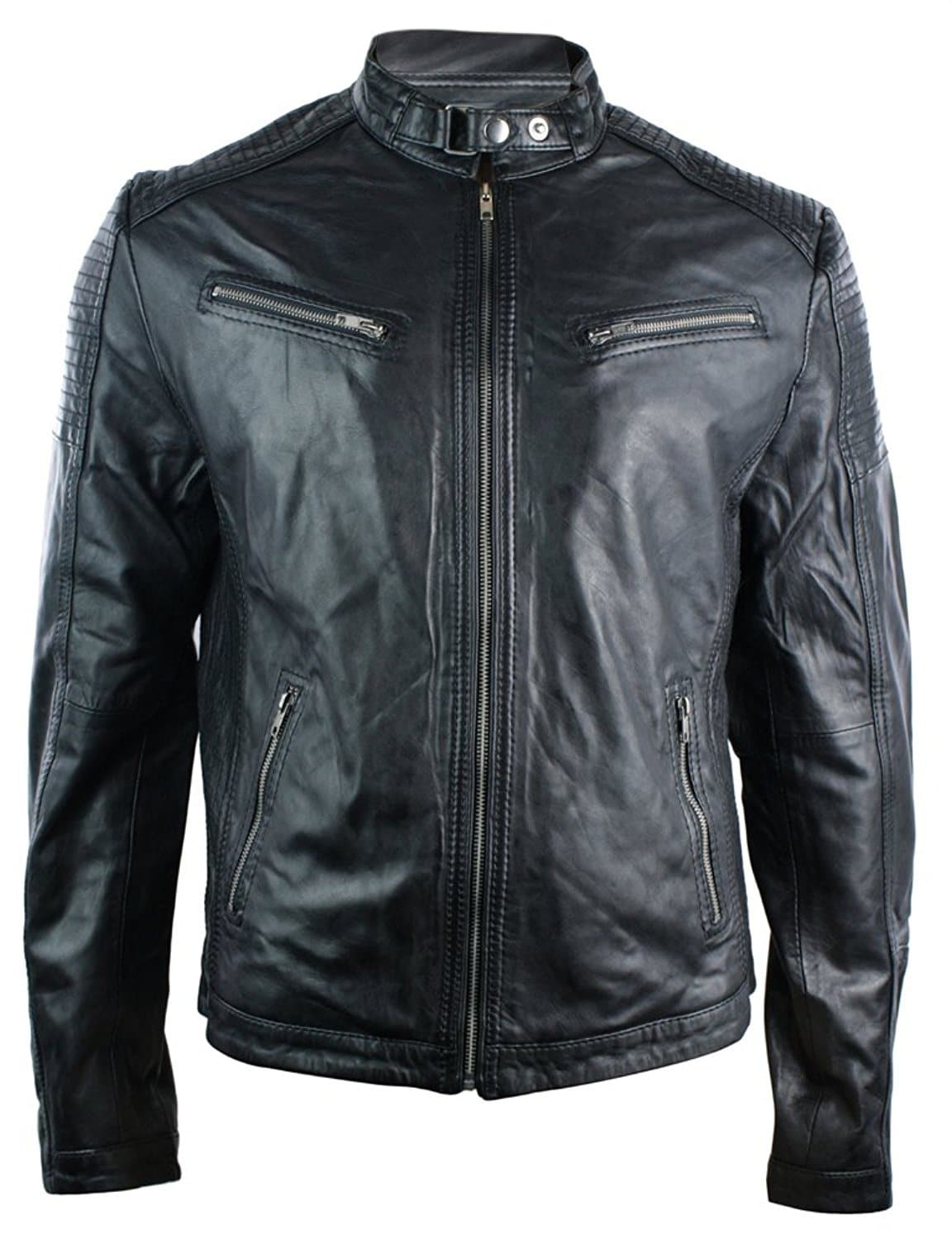 Moška motoristična jakna z zadrgo iz pravega usnja v retro slogu, rjava, v barvi nevadskega lesa, črna, urbano-črna