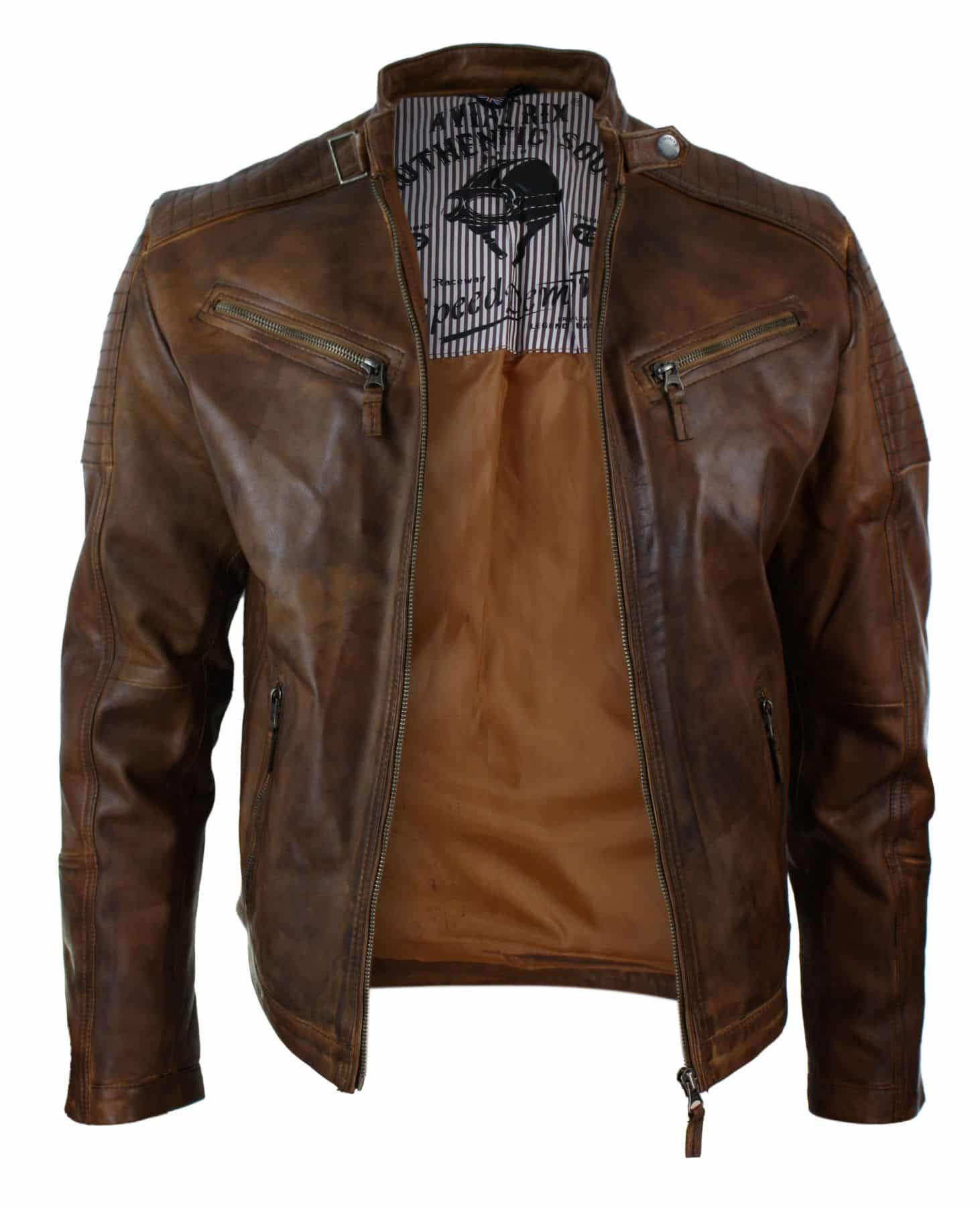 Moška motoristična jakna z zadrgo iz pravega usnja v retro slogu Nevada Timberk Urban