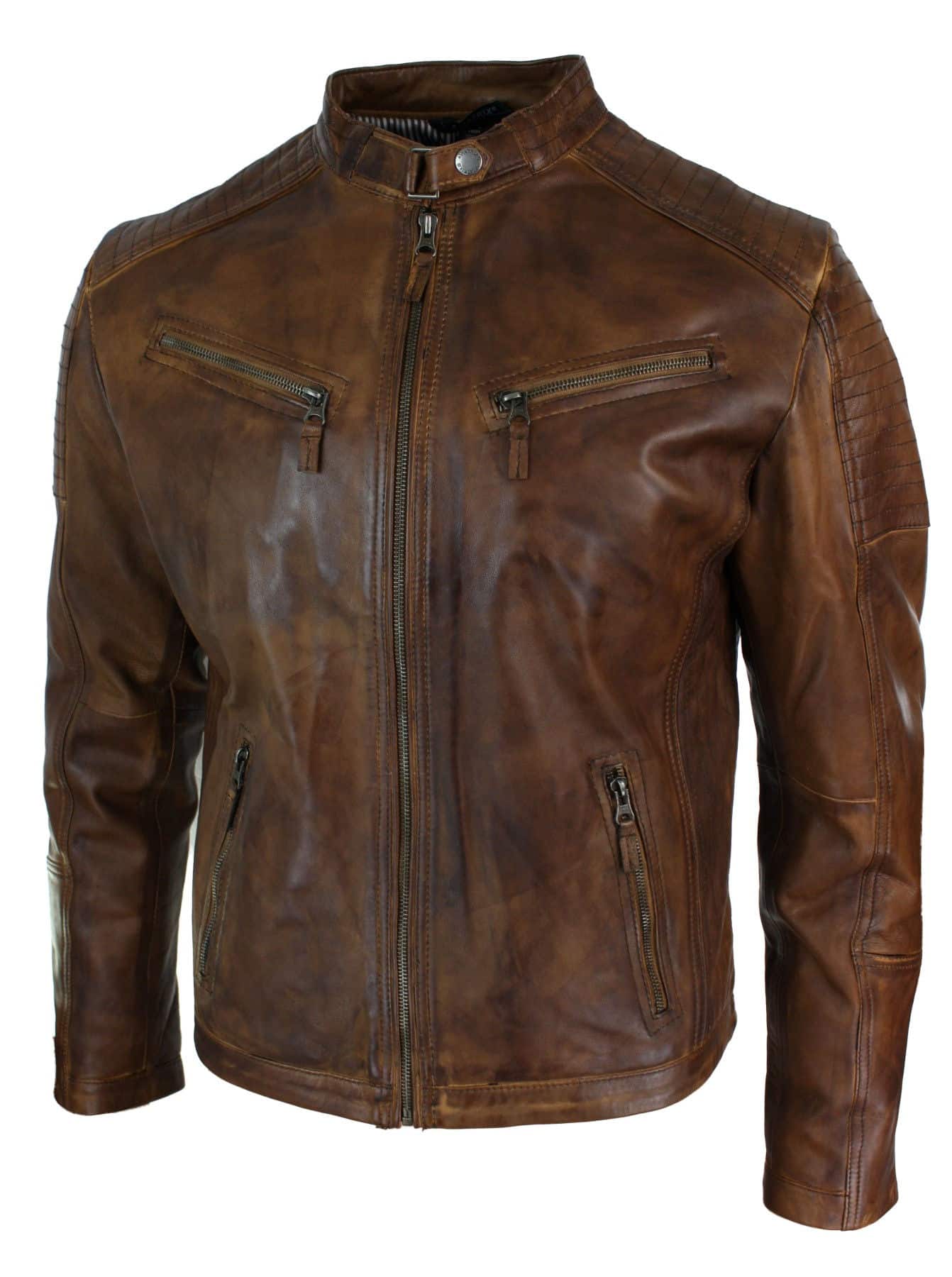 Moška motoristična jakna z zadrgo iz pravega usnja v retro slogu Nevada Timberk Urban