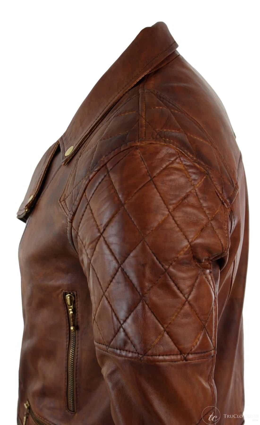 Moška jakna iz pravega usnja slim fit z zadrgo v retro vintage rjavi barvi, punk rock, barva Nevada Timber