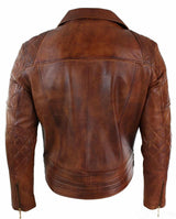 Moška jakna iz pravega usnja slim fit z zadrgo v retro vintage rjavi barvi, punk rock, barva Nevada Timber
