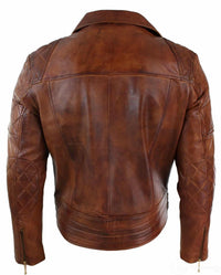 Moška jakna iz pravega usnja slim fit z zadrgo v retro vintage rjavi barvi, punk rock, barva Nevada Timber