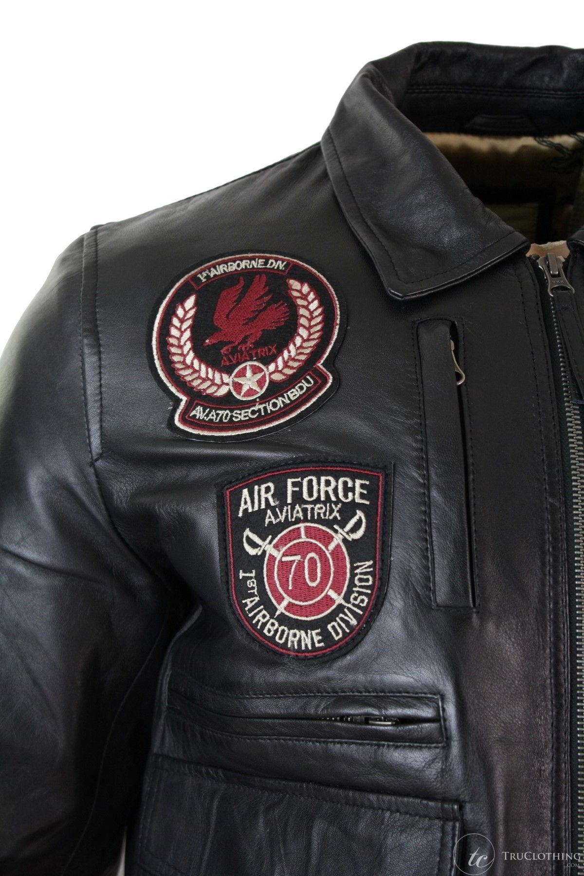 Moška pilotska jakna Air Force Pilot iz pravega usnja, črne barve, z bomber značko, črna