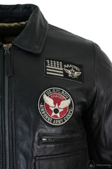 Moška pilotska jakna Air Force Pilot iz pravega usnja, črne barve, z bomber značko, črna