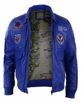 Moška pilotska jakna Air Force Pilot iz pravega usnja, črne barve, z bomber značko, modra