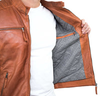 Moška jakna iz pravega usnja slim fit, rjave barve, sprana v vintage barvi, z zadrgo, priložnostna