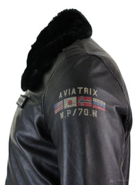 Moška pilotska jakna s pravim usnjem in krznenim ovratnikom, ozek kroj, bomber