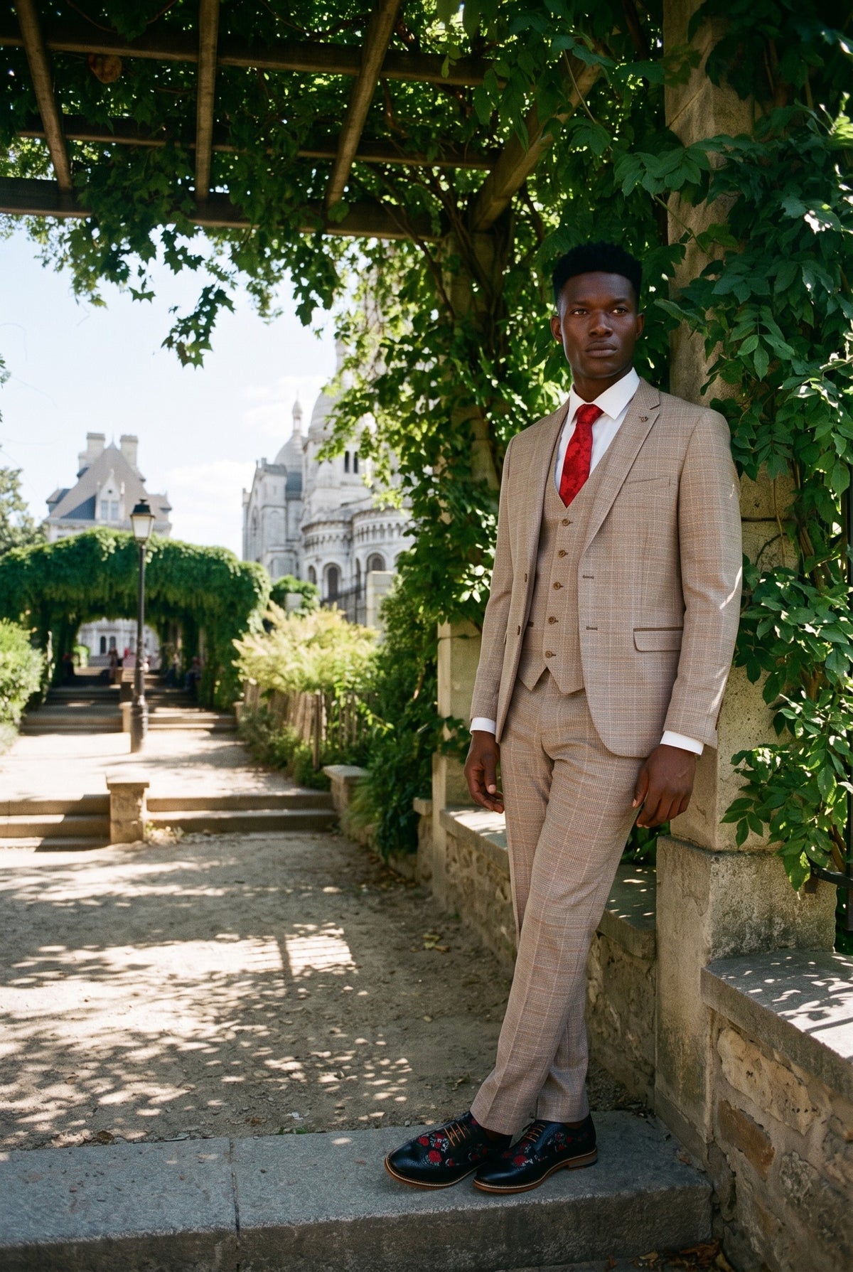 Look #215 styled with Paul Andrew Holland - Moška karo tvidasta obleka iz bež rjave barve s tremi deli, poroka, maturantski ples, vintage, retro, klasična