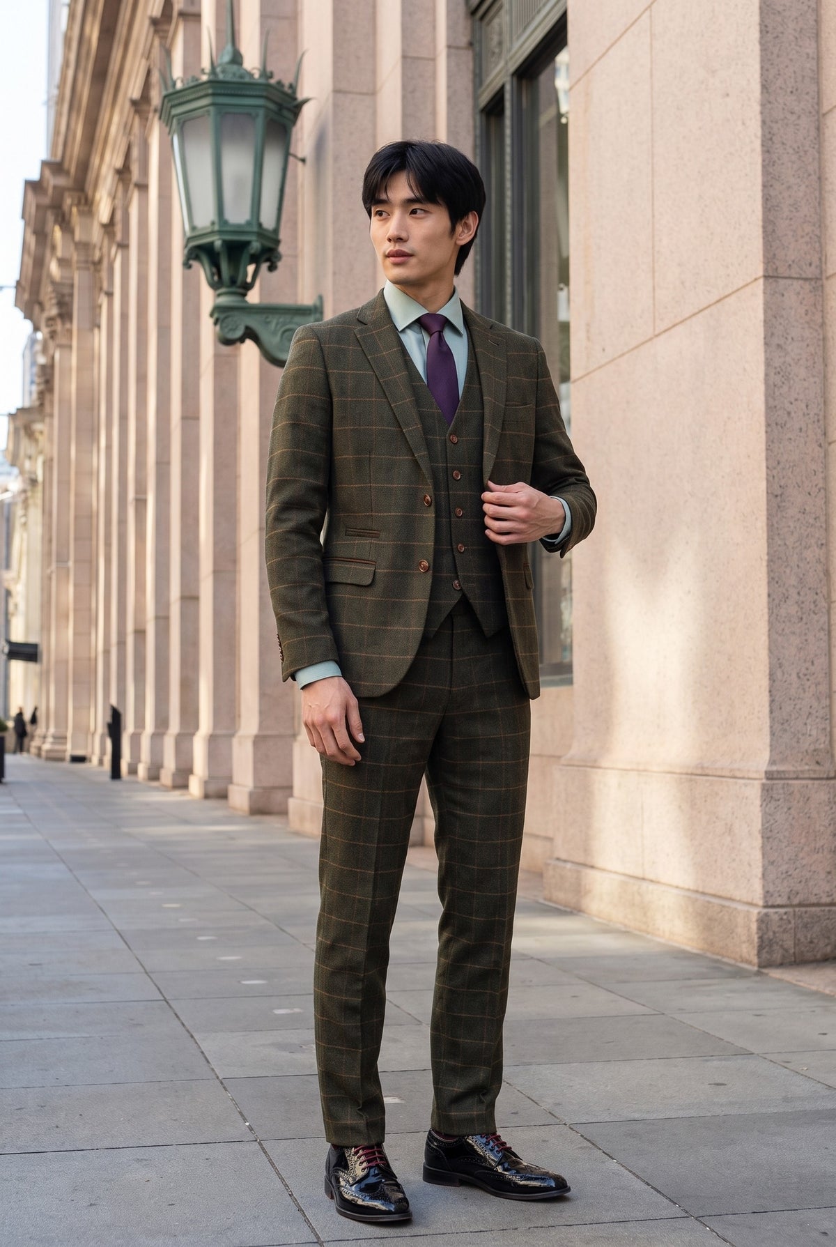 Look #509 styled with Harris - Zelena 3-delna moška obleka iz mešanice volne in tvida