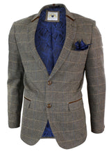 Moški tvid slim fit vzorcem ribje kosti Marc Darcy v rjavi barvi - karirasti suknjič z dvema gumboma