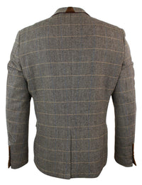 Moški tvid slim fit vzorcem ribje kosti Marc Darcy v rjavi barvi - karirasti suknjič z dvema gumboma