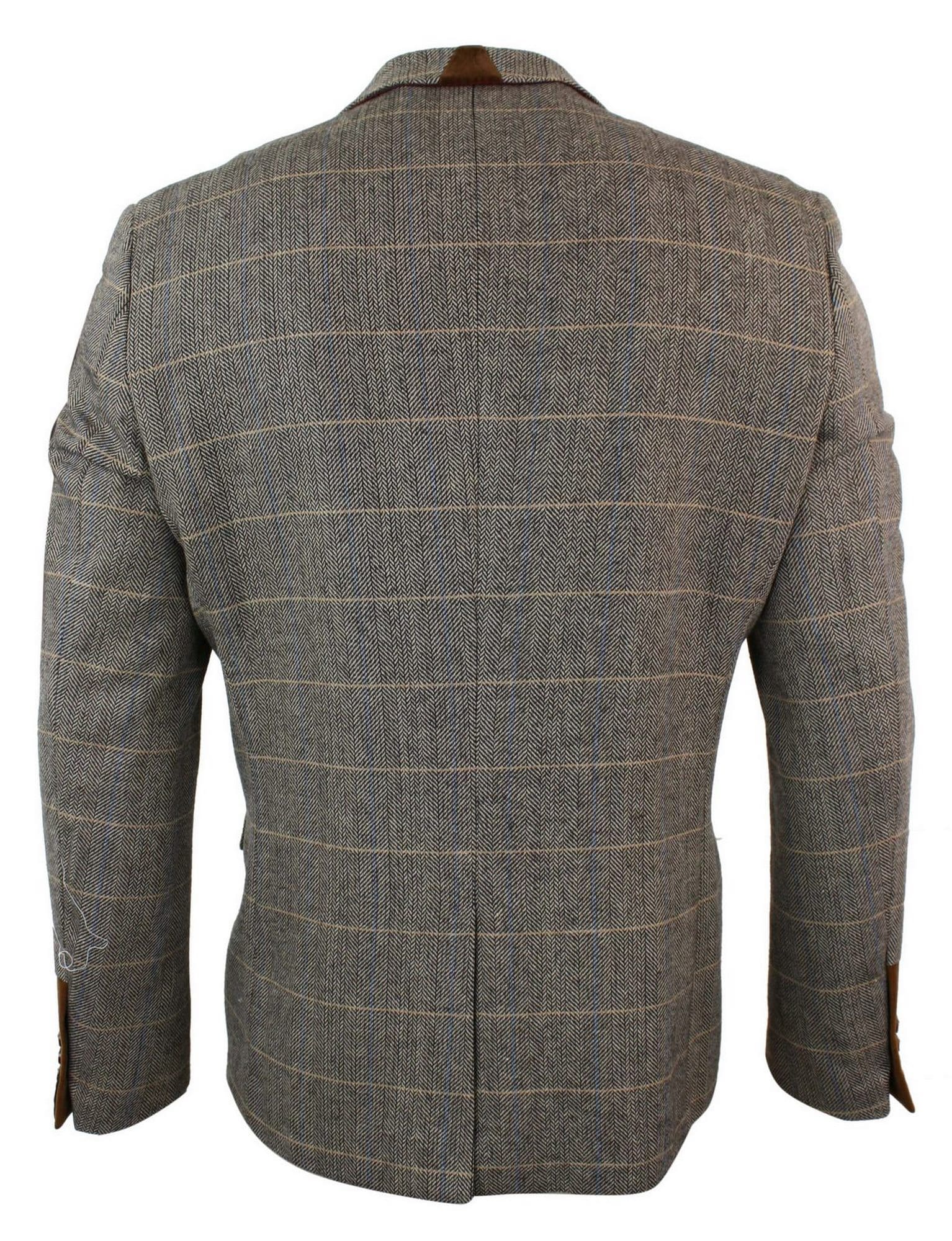Moški tvid slim fit vzorcem ribje kosti Marc Darcy v rjavi barvi - karirasti suknjič z dvema gumboma