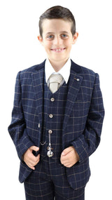 Fantovski temno moder karo tridelni kostum - Peaky Blinders Suit Shelby