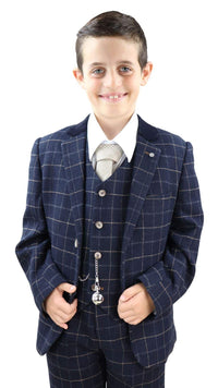 Fantovski temno moder karo tridelni kostum - Peaky Blinders Suit Shelby