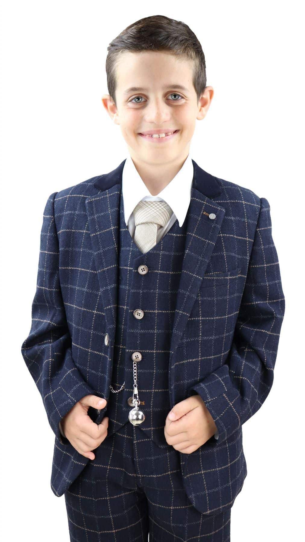 Fantovski temno moder karo tridelni kostum - Peaky Blinders Suit Shelby