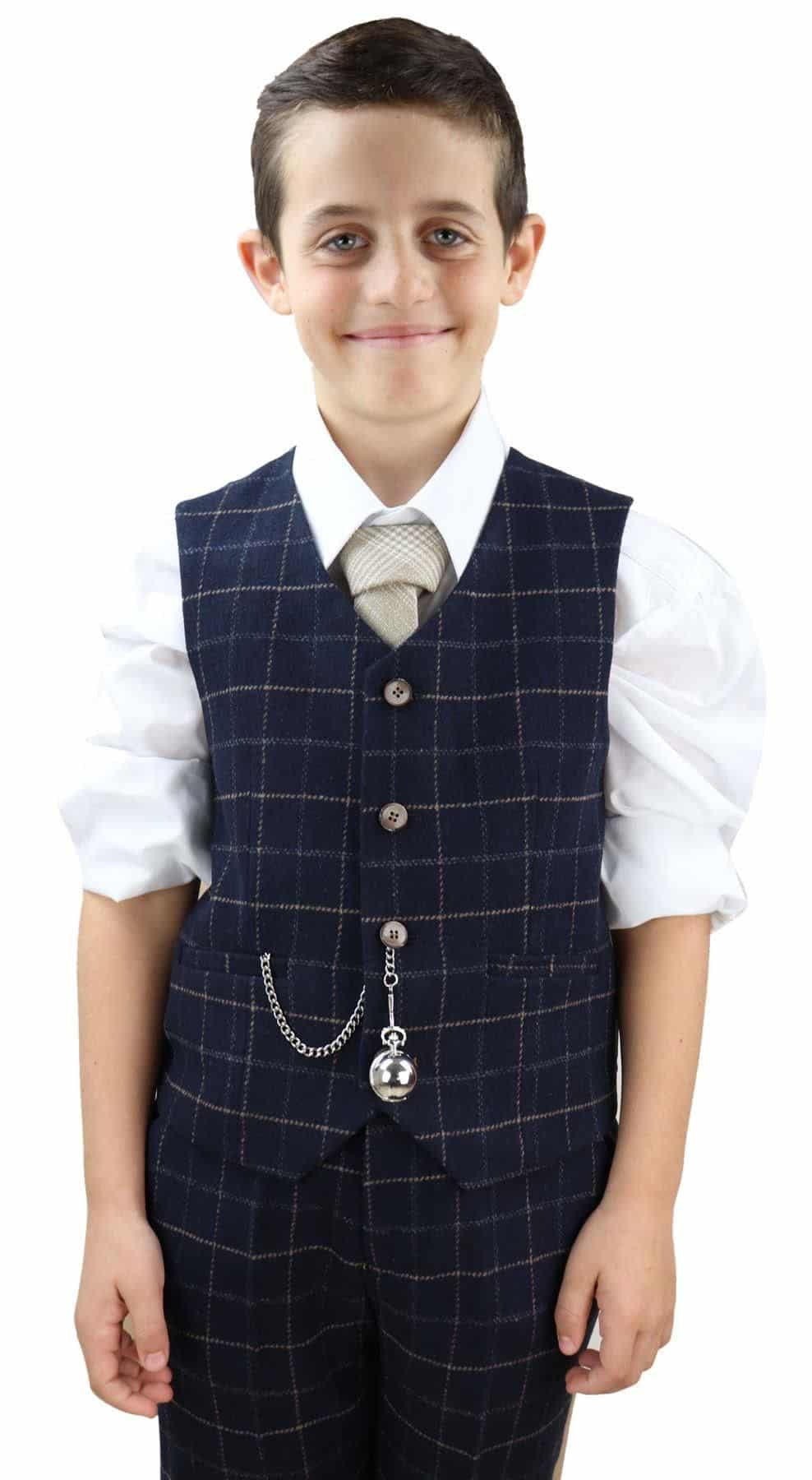 Fantovski temno moder karo tridelni kostum - Peaky Blinders Suit Shelby