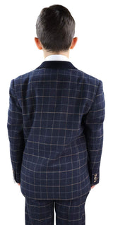 Fantovski temno moder karo tridelni kostum - Peaky Blinders Suit Shelby