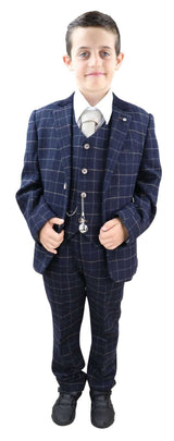 Fantovski temno moder karo tridelni kostum - Peaky Blinders Suit Shelby