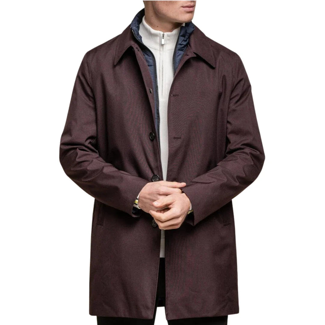 Moška jakna Brando Mac Burgundy z visokim ovratnikom in zadrgo, gumbi, 3/9