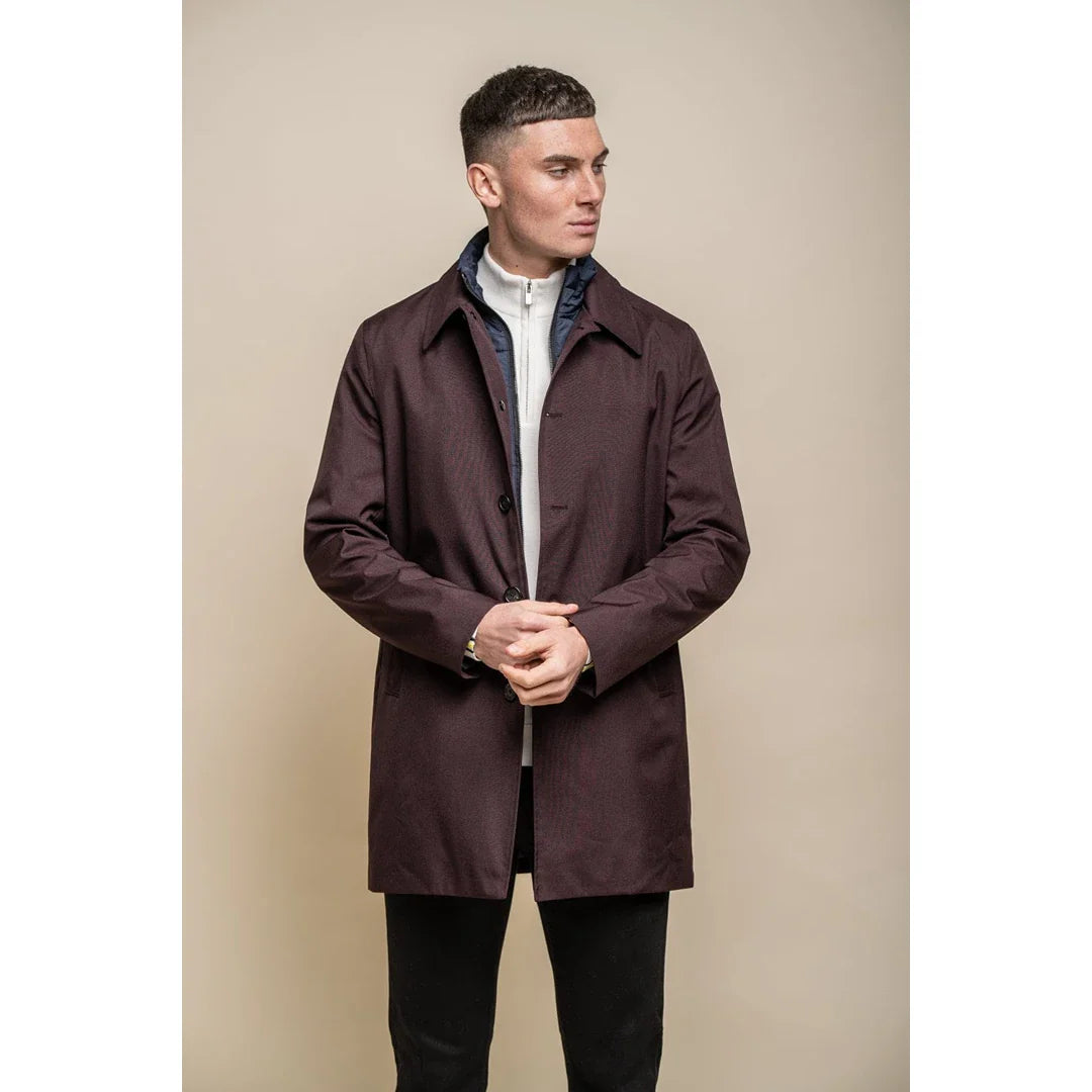 Moška jakna Brando Mac Burgundy z visokim ovratnikom in zadrgo, gumbi, 3/9