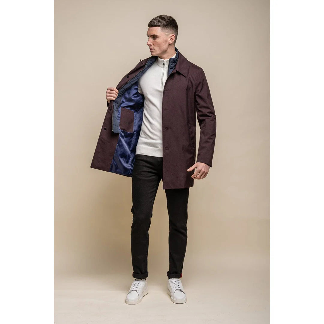 Moška jakna Brando Mac Burgundy z visokim ovratnikom in zadrgo, gumbi, 3/9