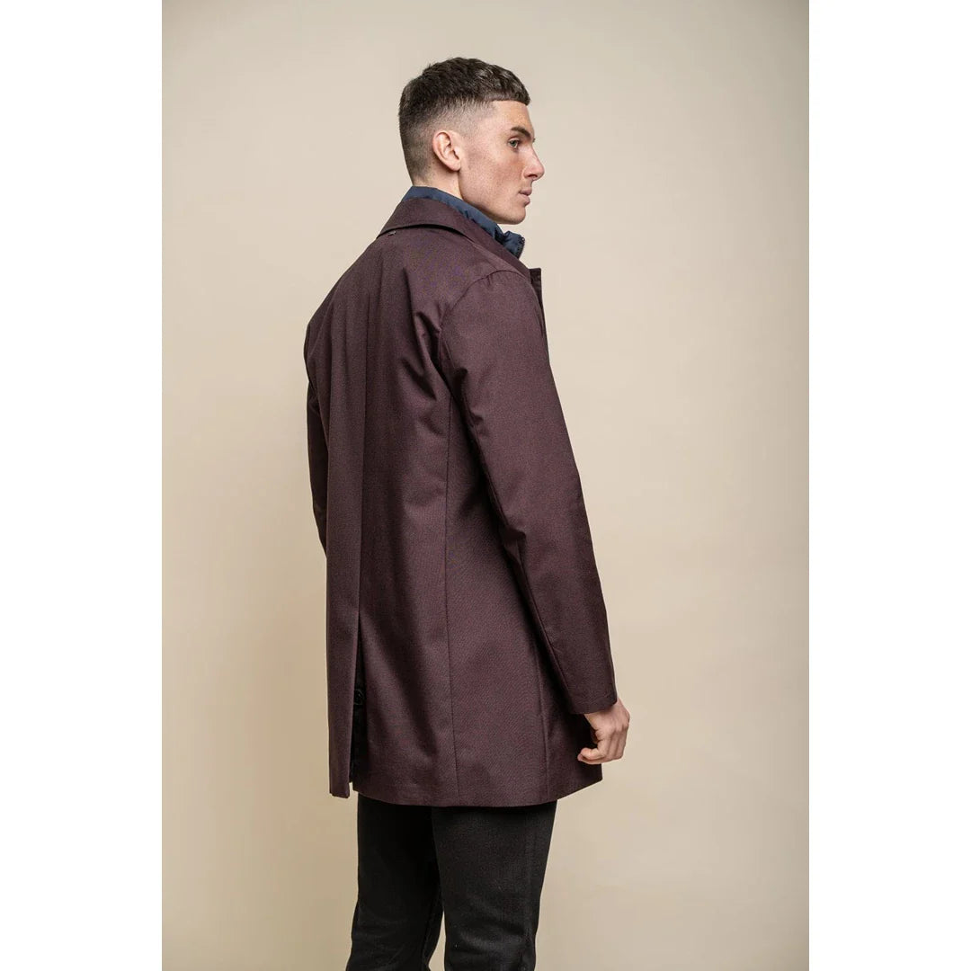 Moška jakna Brando Mac Burgundy z visokim ovratnikom in zadrgo, gumbi, 3/9