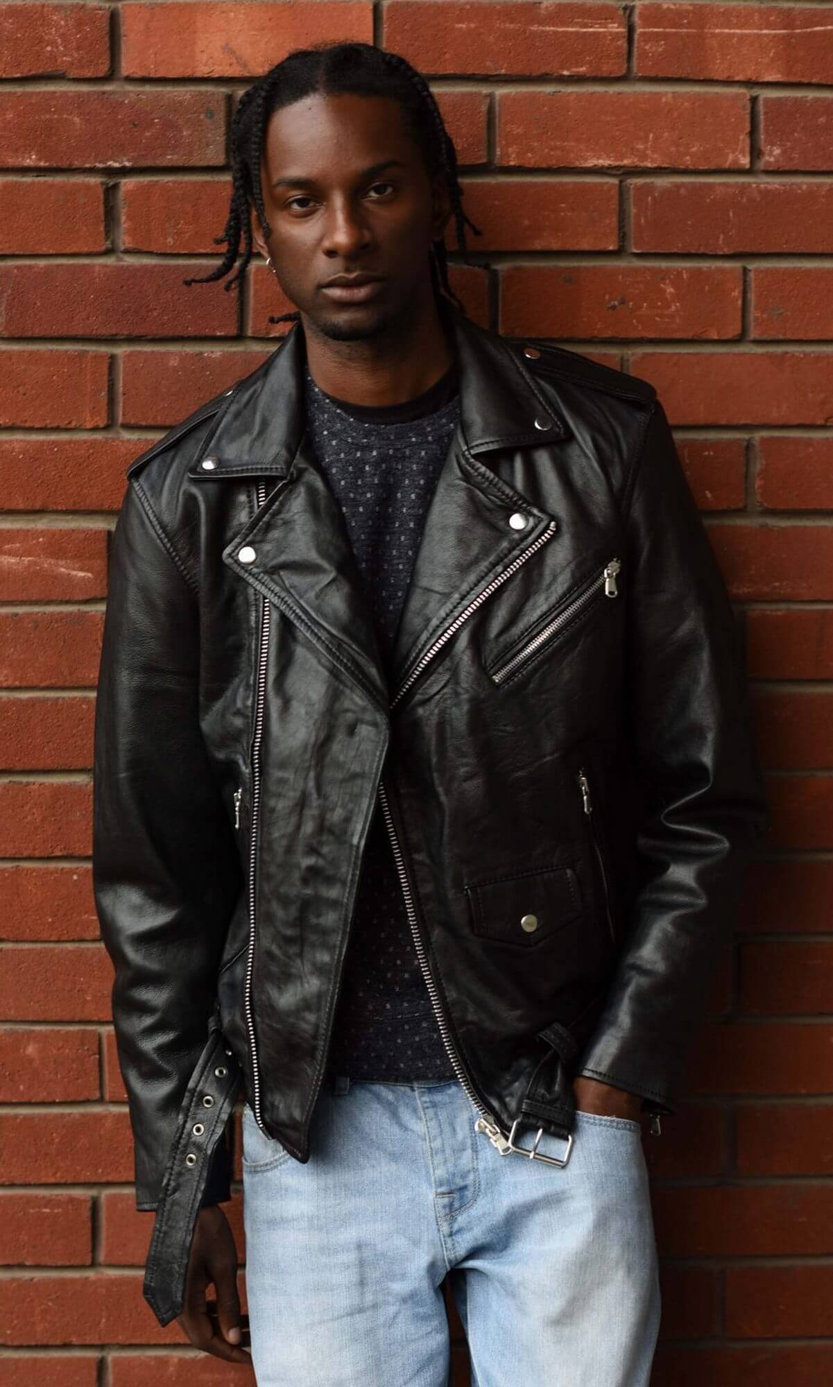 Pravo usnje Brando - moška jakna Brando z zadrgo, črna