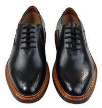 Moški brogue oxford čevlji rjave barve s črnimi vezalkami, usnjeni Goodyear Welted
