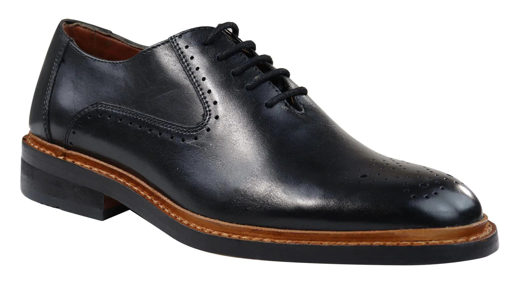 Moški brogue oxford čevlji rjave barve s črnimi vezalkami, usnjeni Goodyear Welted
