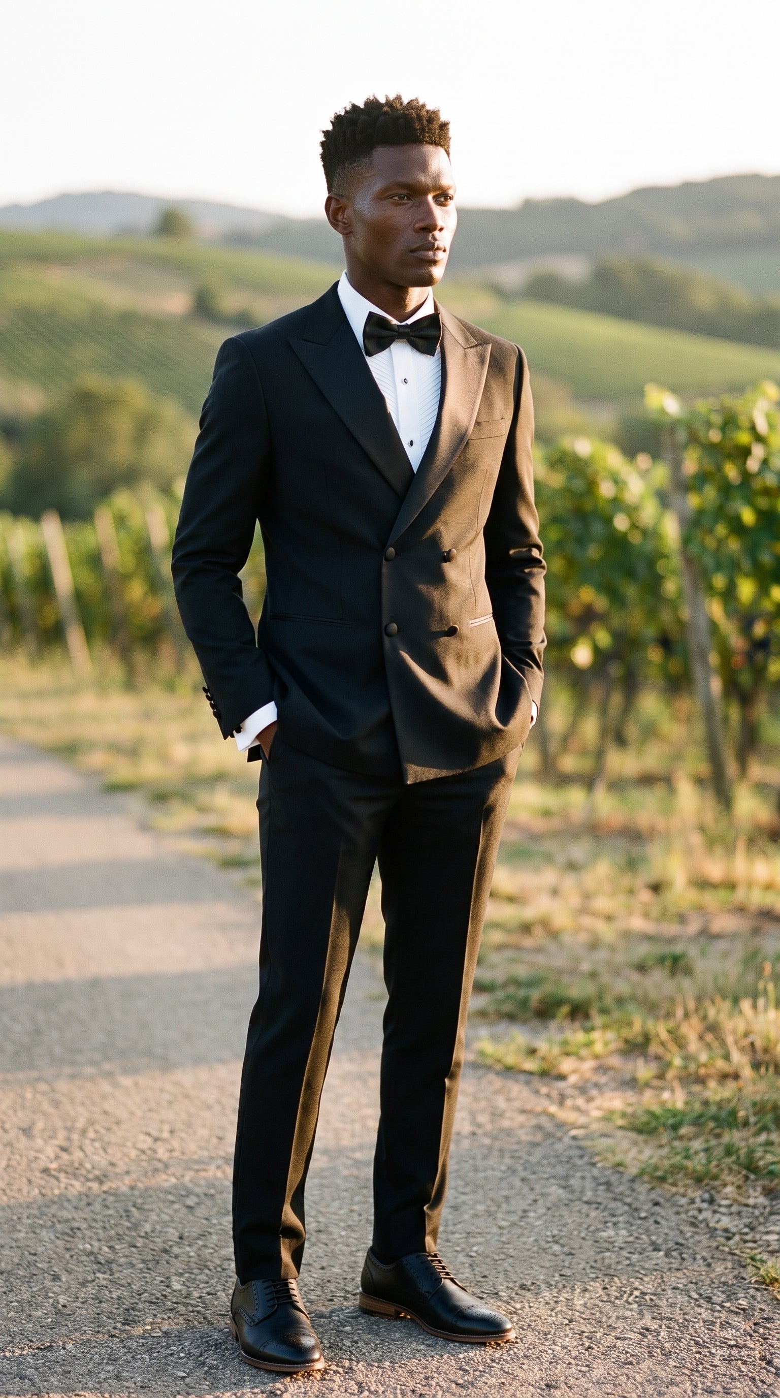 Look #801 styled with Aspen - Moški črni dvodelni smoking oblek z dvojnim zapenjanjem
