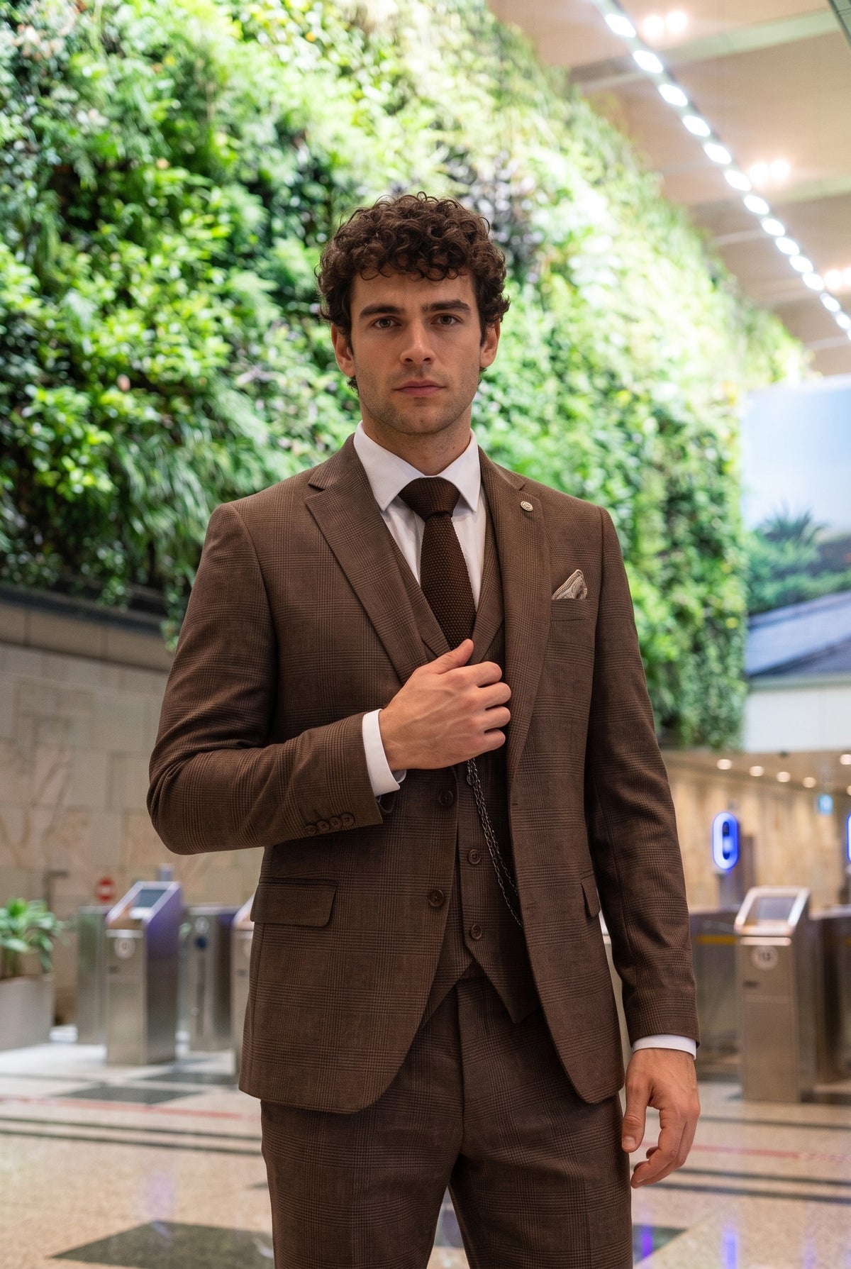 Look #567 styled with TP-50 - Moška rjava 3-delna karo obleka Prince of Wales