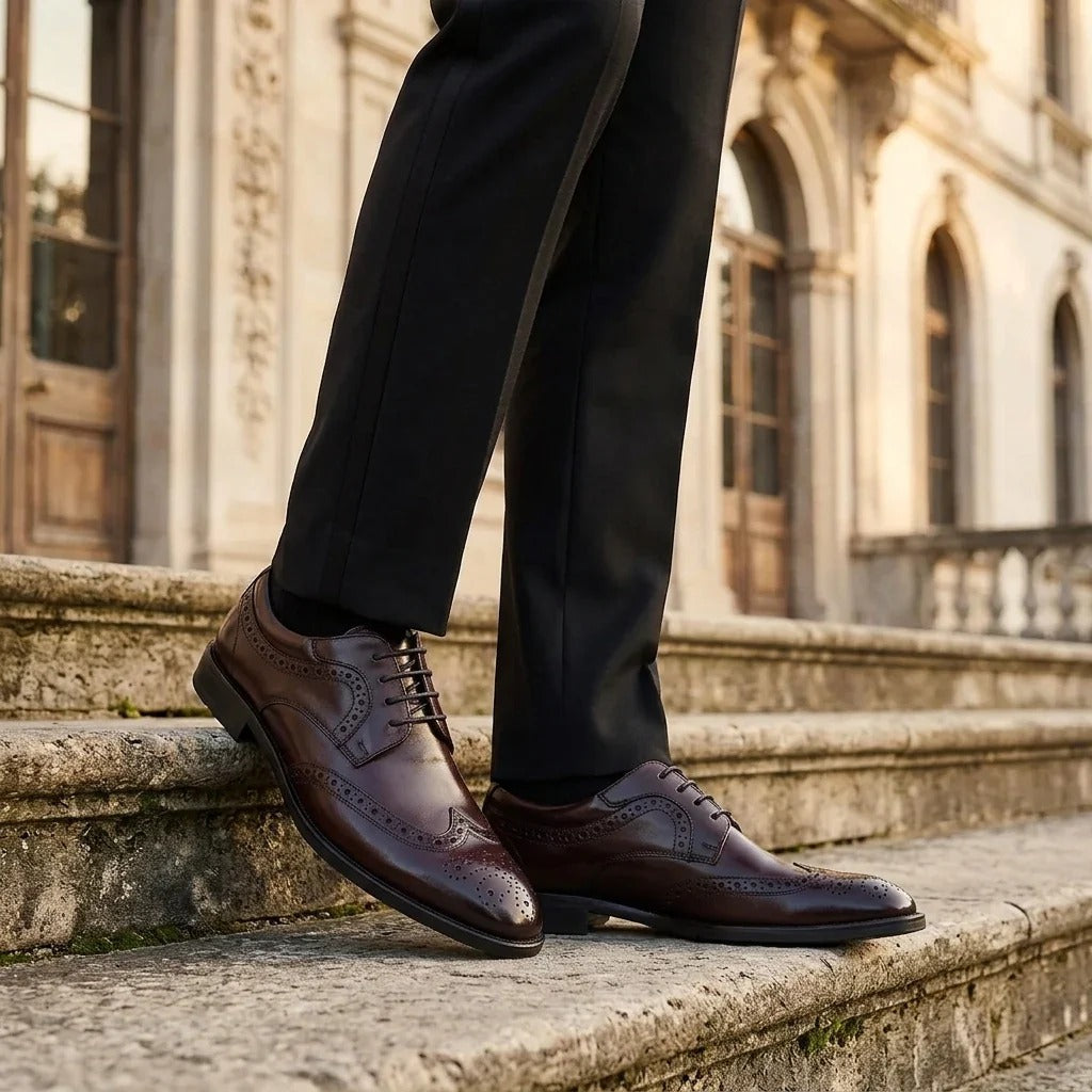 Cambridge - Moški temno rjavi derby čevlji Wingtip Brogue